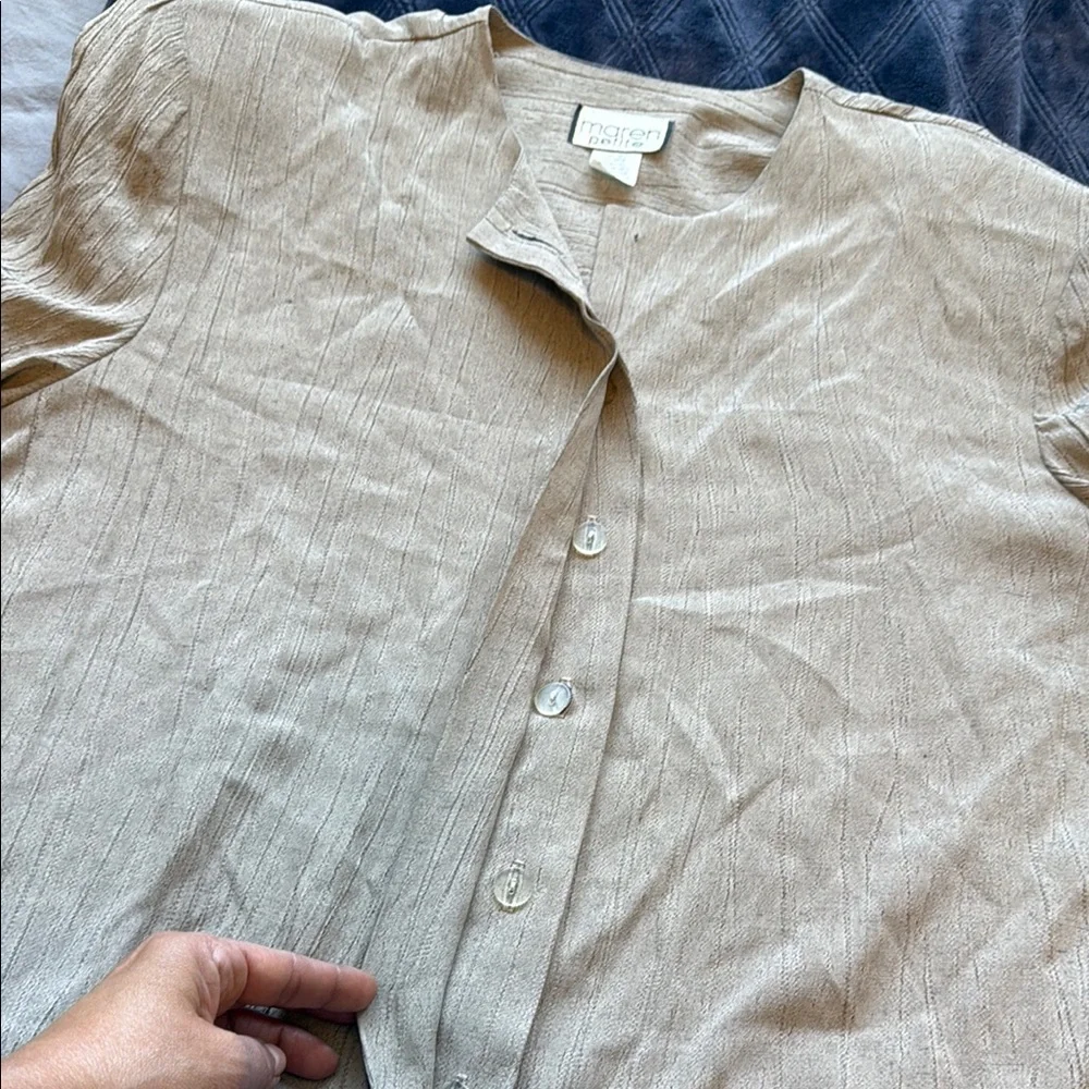 Vintage MAren Petite Women’s Tan Button Down Lightweight Top & Pant 16 petite - Picture 10 of 15
